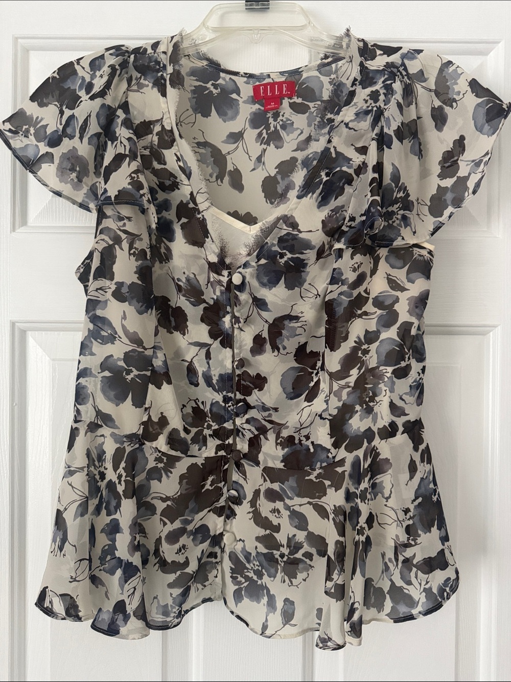 ELLE Sheer Floral Peplum Blouse - Cream and Black
